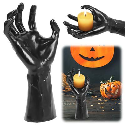 Halloween Decorations Devil Hand Statue Candle Holder Black Demon Hand Sculpture Wall Mounted Gothic Spooky Devil Ornament Home