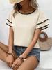 New European and American, elegant temperament lotus leaf sleeves solid color loose round neck short-sleeved women's top