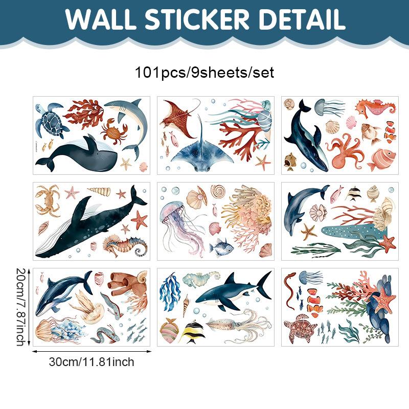 Underwater World Animal Wall Sticker Summer Ocean Small Fresh Whale Jellyfish Bathroom Children's Room Self-adhesive Pvc Sticker