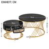 Couchtisch 2er Set, Rund Wohnzimmertisch mit Marmor Furnier, Coffee Table aus Holz mit Schublade, Metallgestell, Schwarz und Gold