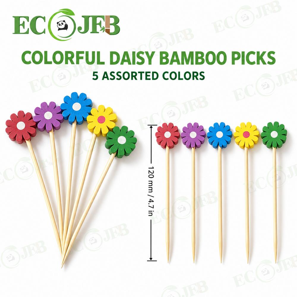 ECO JFB 120mm Mushroom Bamboo Party Picks for Fruit Cheese Woodland Events Custom Shape Bulk B2B Supply Pack