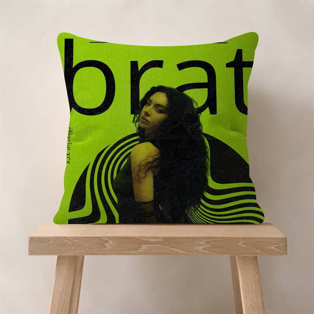 Singer CCharli XCX BRAT  Pillow Covers Cartoon Sofa Decorative Home Doublesided Printing Short Plush Cute Cushion Cover