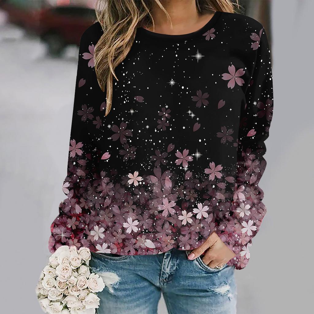 Podzimní a zimní nová móda kulatý výstřih dlouhý rukáv potištěná elegantní ležérní volná mikina