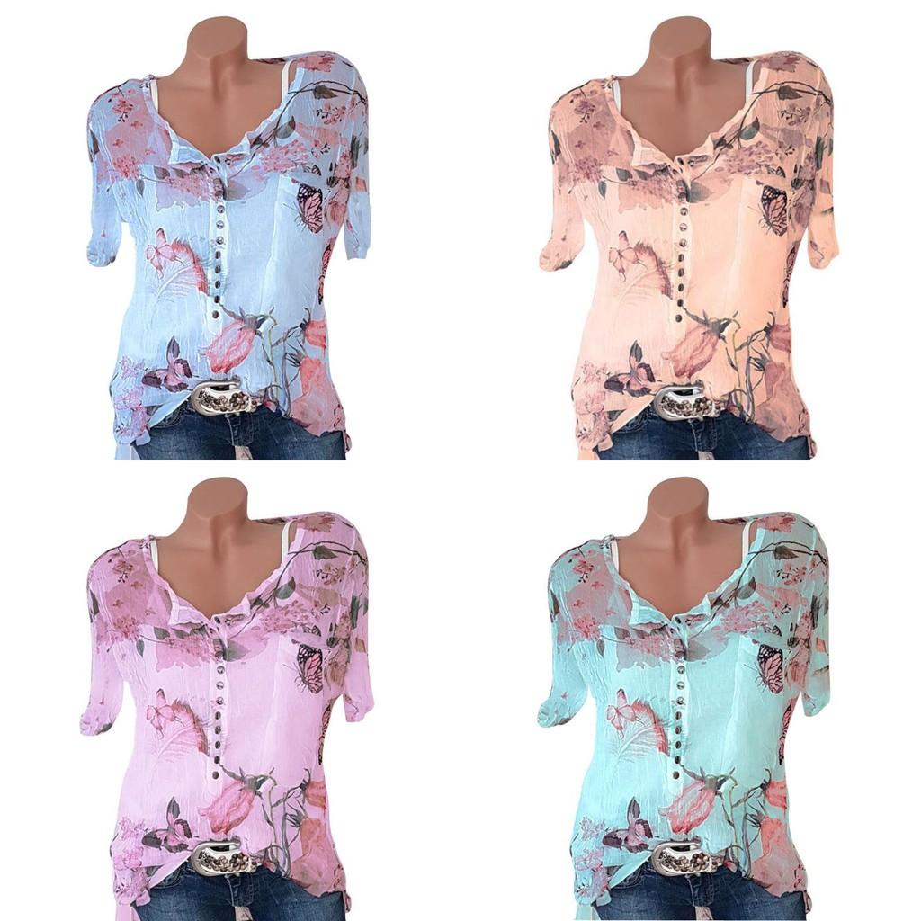 Stylish Floral Short Sleeve Ladies Chiffon Blouse For Casual Everyday Wear