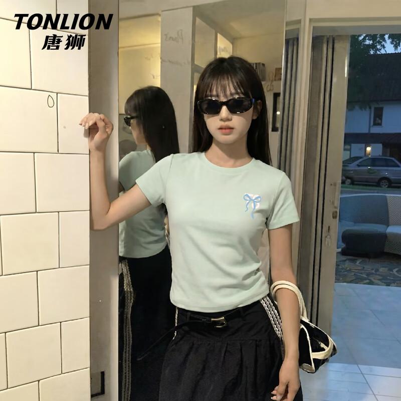 TonLion Women's Round Neck Butterfly Bow Short Sleeve T-Shirt