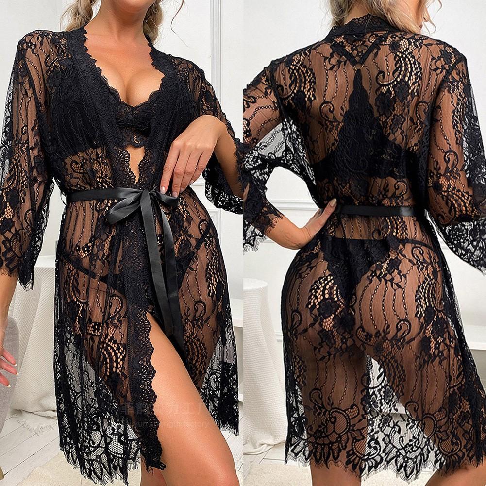 

Боди Женщины Lcae Robe Кружевная ночная одежда Видеть сквозь одежду для сна