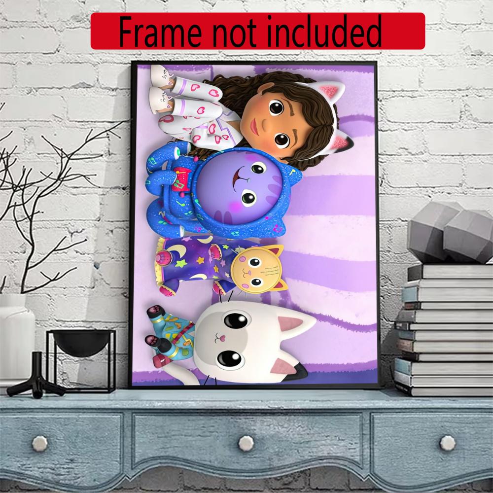 Cartoon Cute Gabbys Diamond Painting Round Diamond Mosaic Rhinestones Diamond Embroidery Craft Kit Wall Decor Without Frame