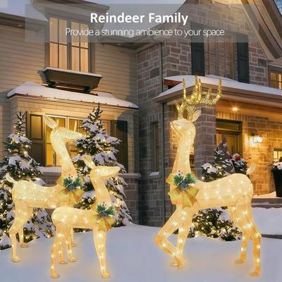 Outdoor Christmas Decorations Stakes 3 Pieces Realistic LED Light Festive Decor Outdoor Reindeer Christmas Yard Decoration For
