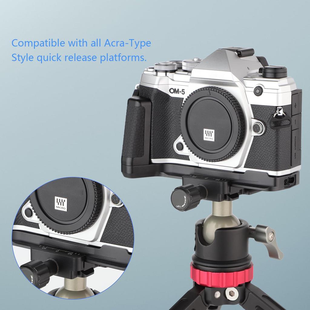 Haoge HG-OM5 Camera Bracket Holder Hand Grip for OM System OM-5, Compatible with Arca Swiss Kirk RRS Benro Quick Release Plates