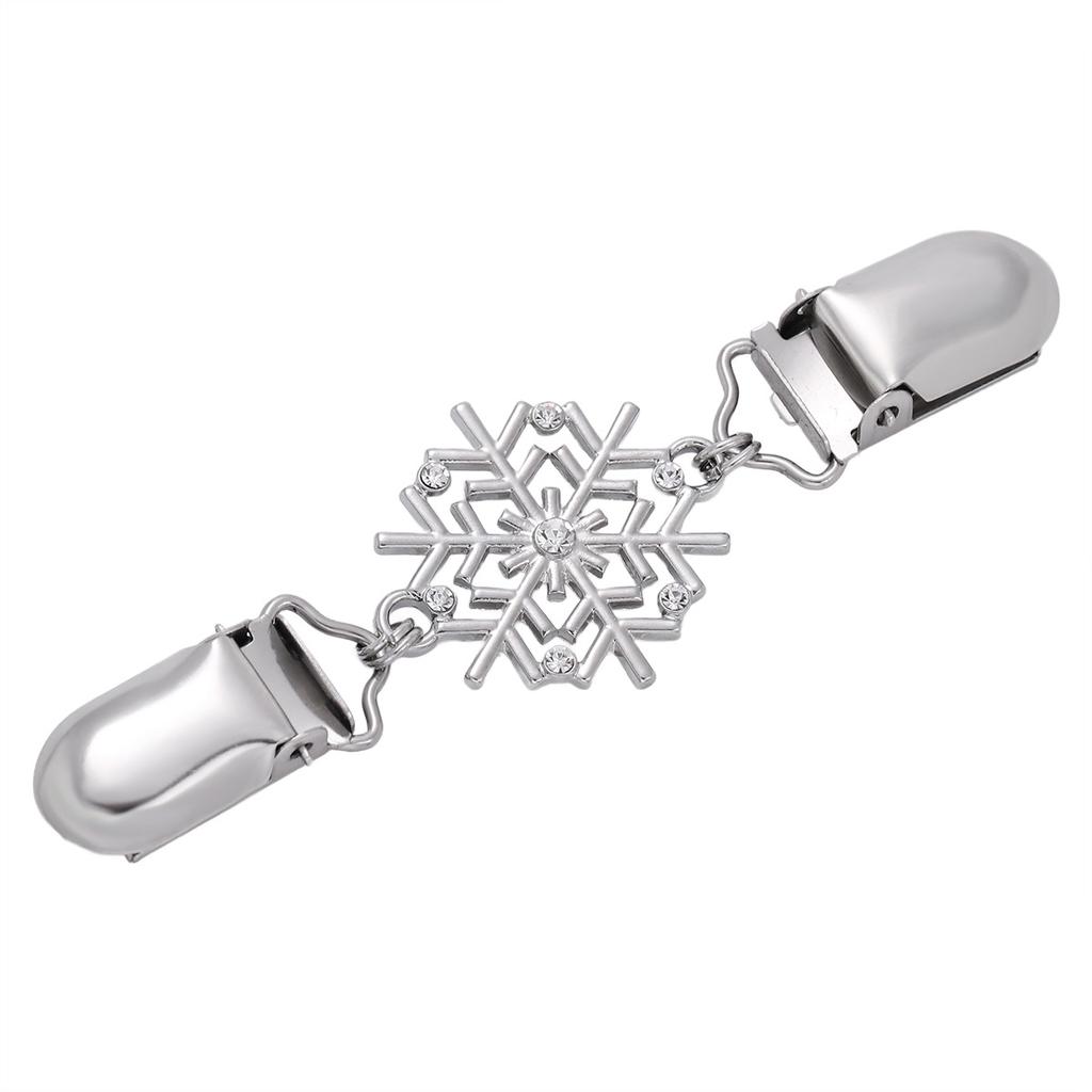 Rhinestone Snowflake Brooch Pins for Women Sweater Clip Vintage Hollow Out Shawl Cardigan Clasp Waist Fixing Button Accessory