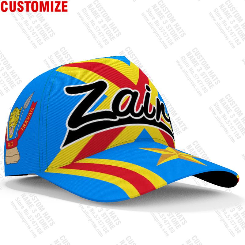 Zaire Maschio Fai da Te Personalizzato Nome Numero Zar Cappello Casual Bandiera Nazionale Za Paese del Congo Repubblica Francese Stampa Testo Foto Cappellino da Baseball