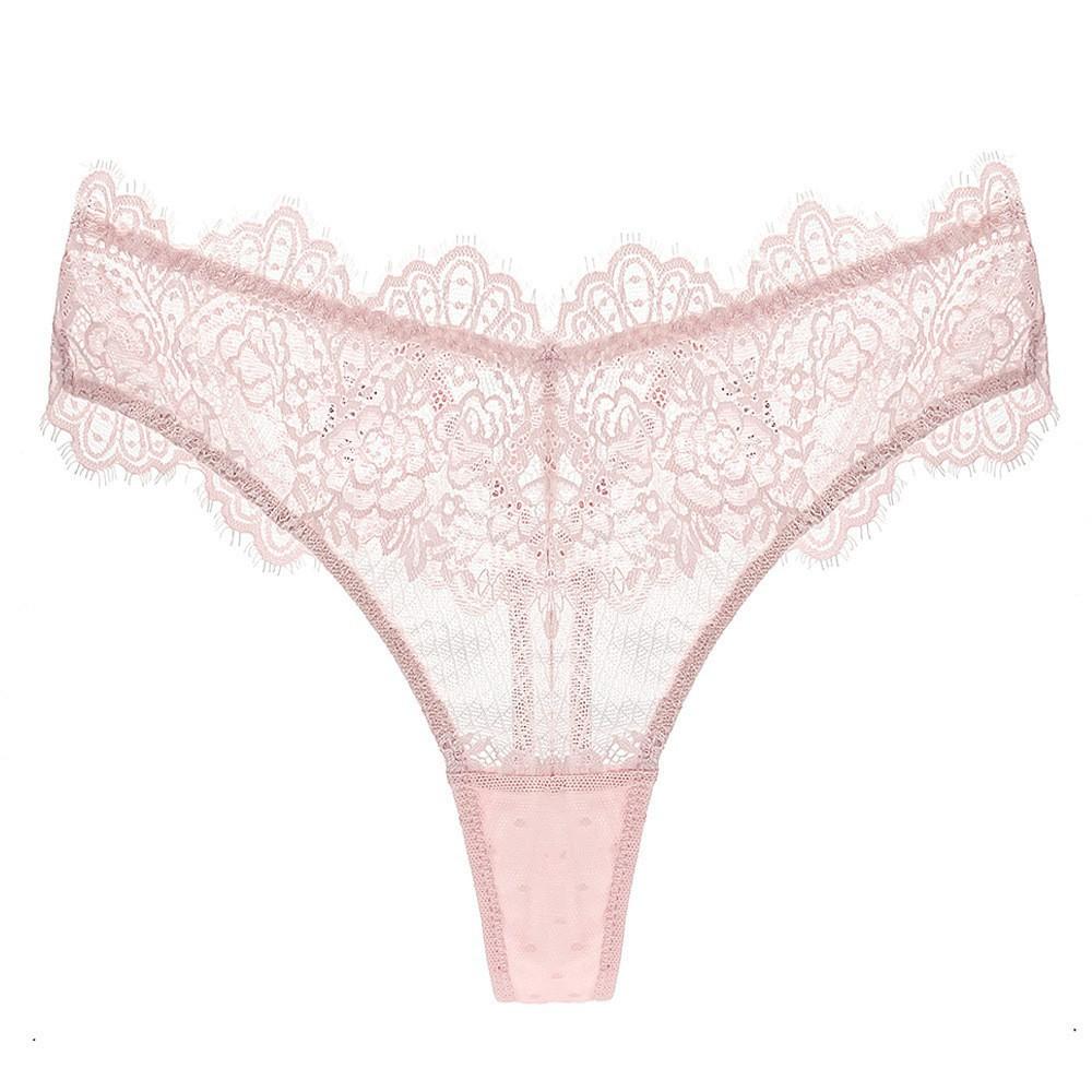 Sexy Temptation Lace Thong T-pants Ultra-thin Perspective Hollow Low-rise Underwear Women's Pure Cotton Bottom Crotch Hip-lifting Underwear