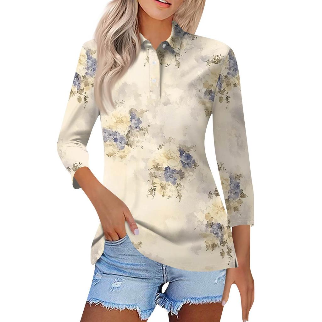 Women's Fashion Casual Lapel Short Sleeve Printed Shirt Women's Button Up Tops