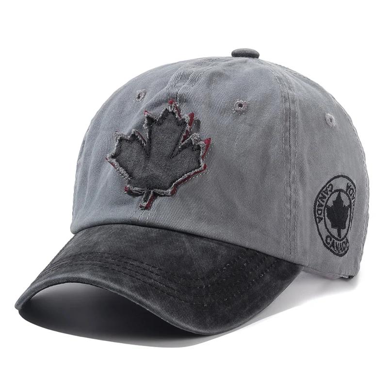 Berretto vintage unisex in cotone lavato Canada Berretto da baseball ricamato con foglia d'acero grande Cappelli sportivi da esterno per uomo e donna