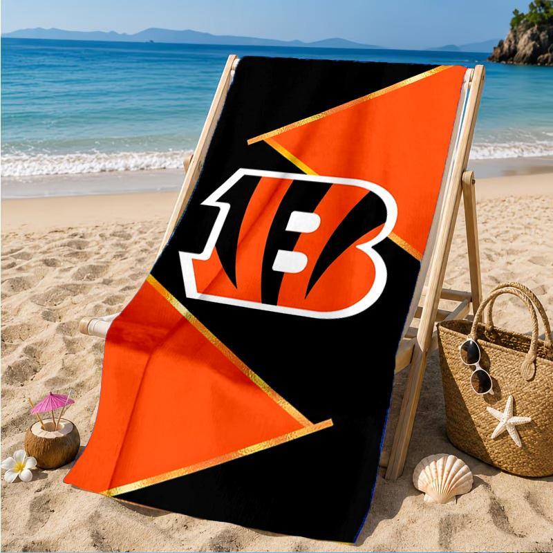 Bengals Team Logo Artwork Beach Towel, Microfiber Beach Towel, Perfect For Pool, Beach, Travel, Home Decor Beach Party Fan Gifts