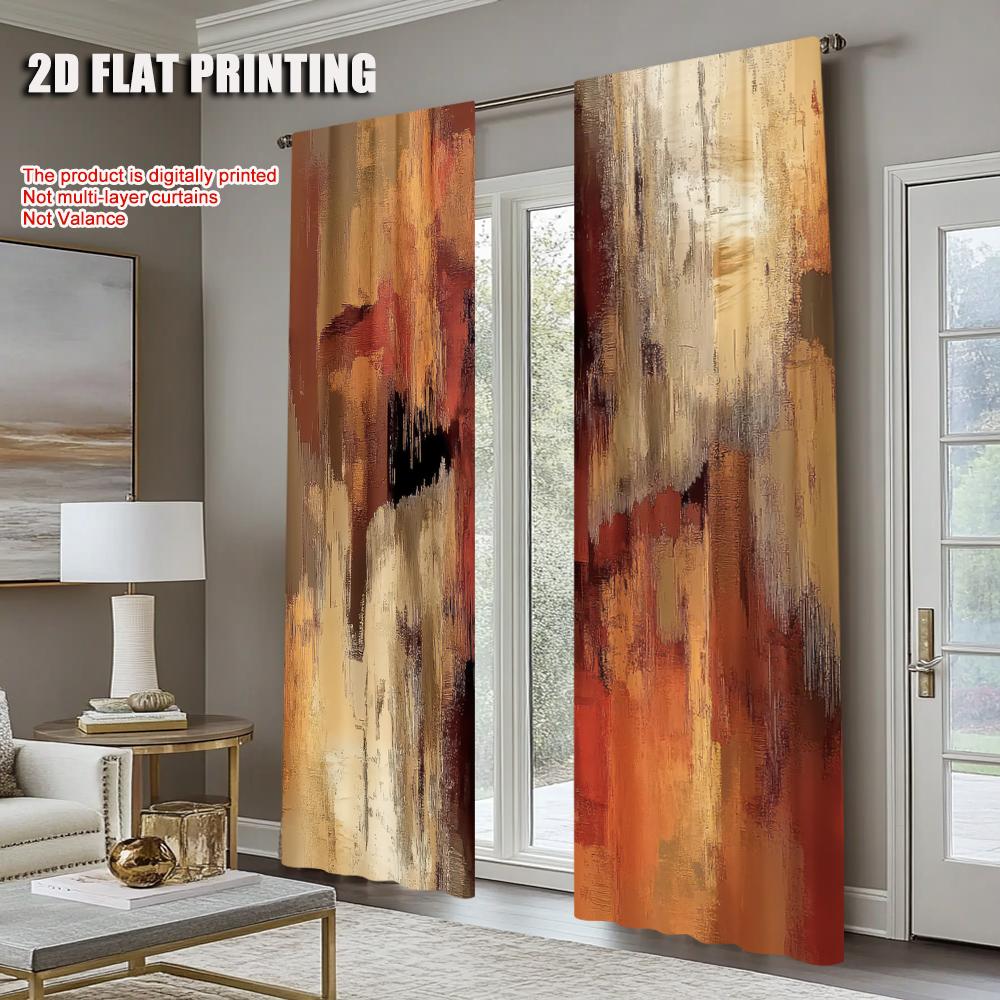Set Of 2 Artistic Abstract Rust Curtains Decorative Art Suitable Bedroom Living Room Design Curtain Polyester Machine Washable Ideal For Great