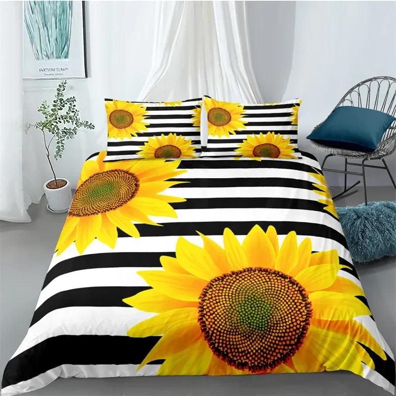 Sunflower Duvet Cover Yellow Flower Bedding Set Single King Microfiber Farmhouse Green Leaves Floral Quilt Cover With Pillowcase