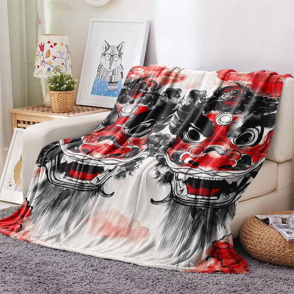 Vintage Dragons Print Flannel Blanket, High quality Comfortable for All Seasons, Home Decor, Warmth and Comfort