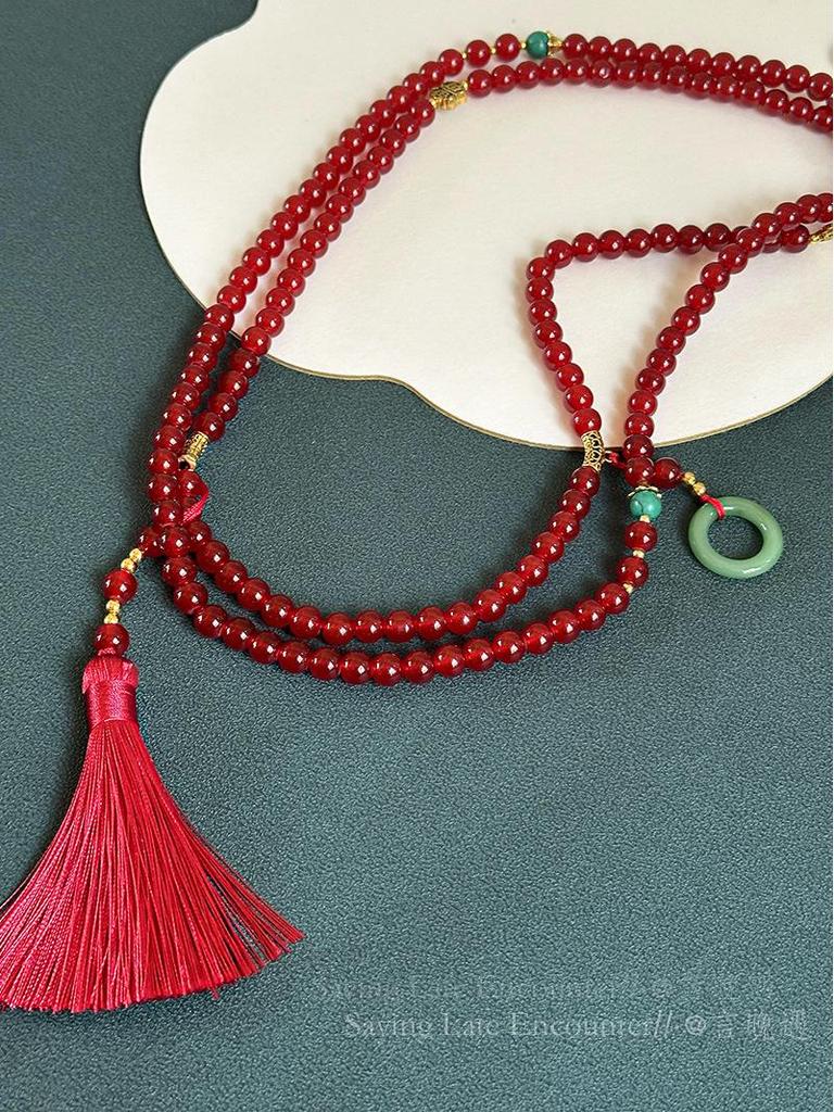 108-Bead Green Tassel Necklace - Long Chinese-Style Sweater Chain Accessory