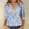 Women's Shirt Blouse Casual Loose Shirts 3/4 Sleeve Lace Trims Print V Neck Tops Print Tops T-shirts Tee