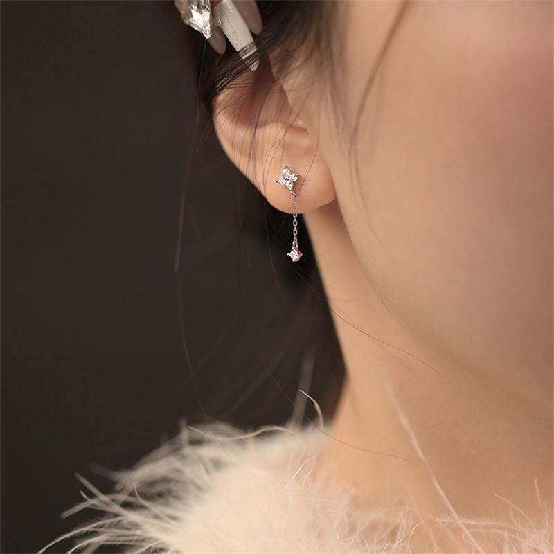 

9925 Sterling Silver Plating 18K Gold Shiny Zircon Flower Tassel Earrings for Women Temperament Party Wedding Jewelry Accessorie серебряный