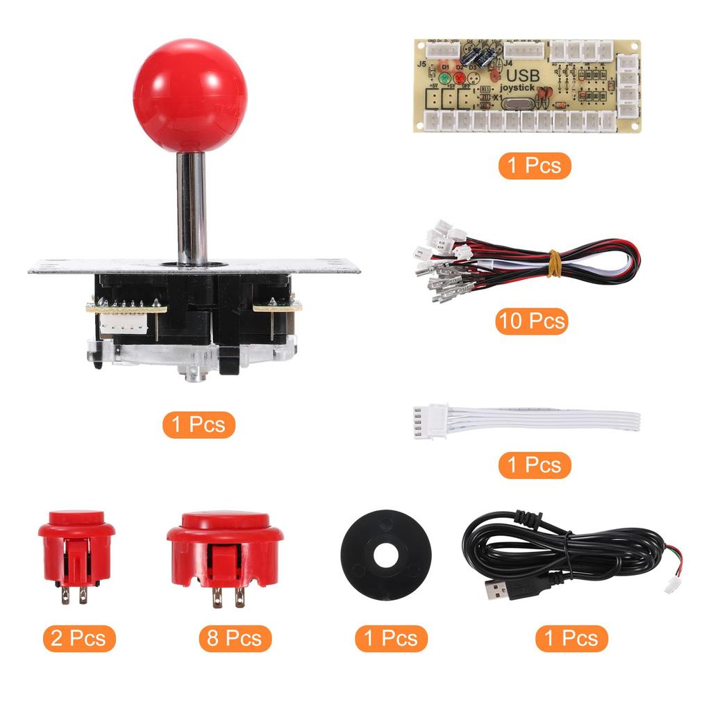 Uxcell PC Joystick DIY Kit Arcade Game Joystick DIY Part Arcade Button ABS 5 Pin for PC Classic Arcade Red