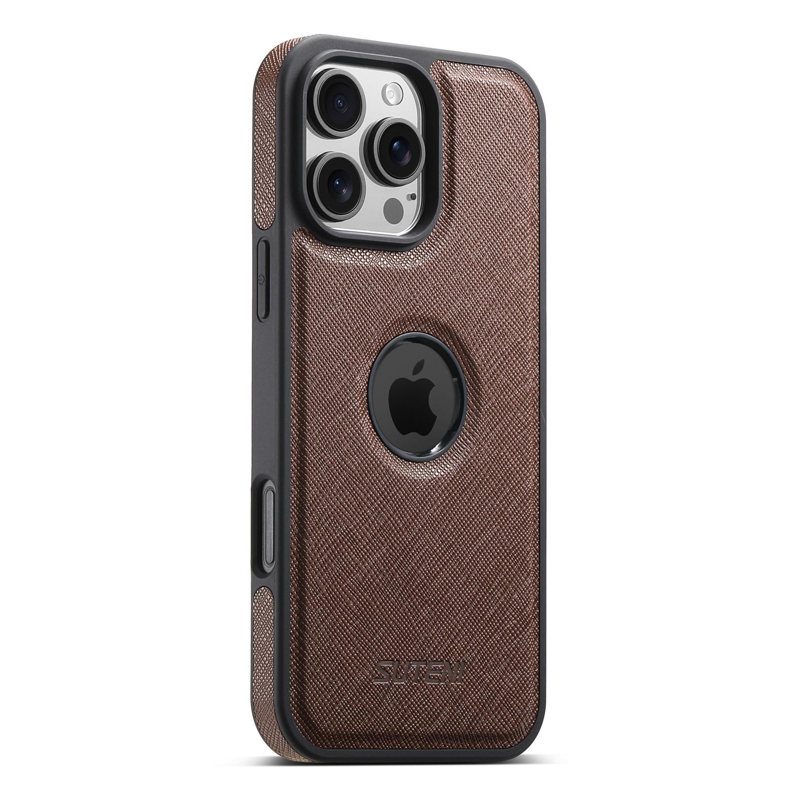 SUTENI G1 For iPhone 16 Pro Case Compatible with MagSafe Cross Texture Leather+TPU Phone Cover B