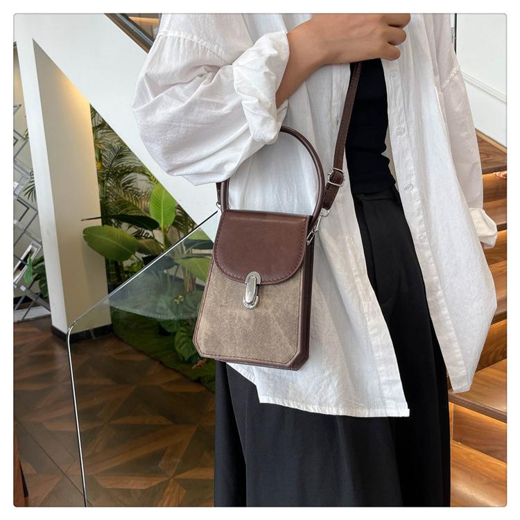 Retro Color Block Faux Leather Phone Bag for Women, Chic Small Square Shoulder Crossbody Purse, Vintage Style Handbag