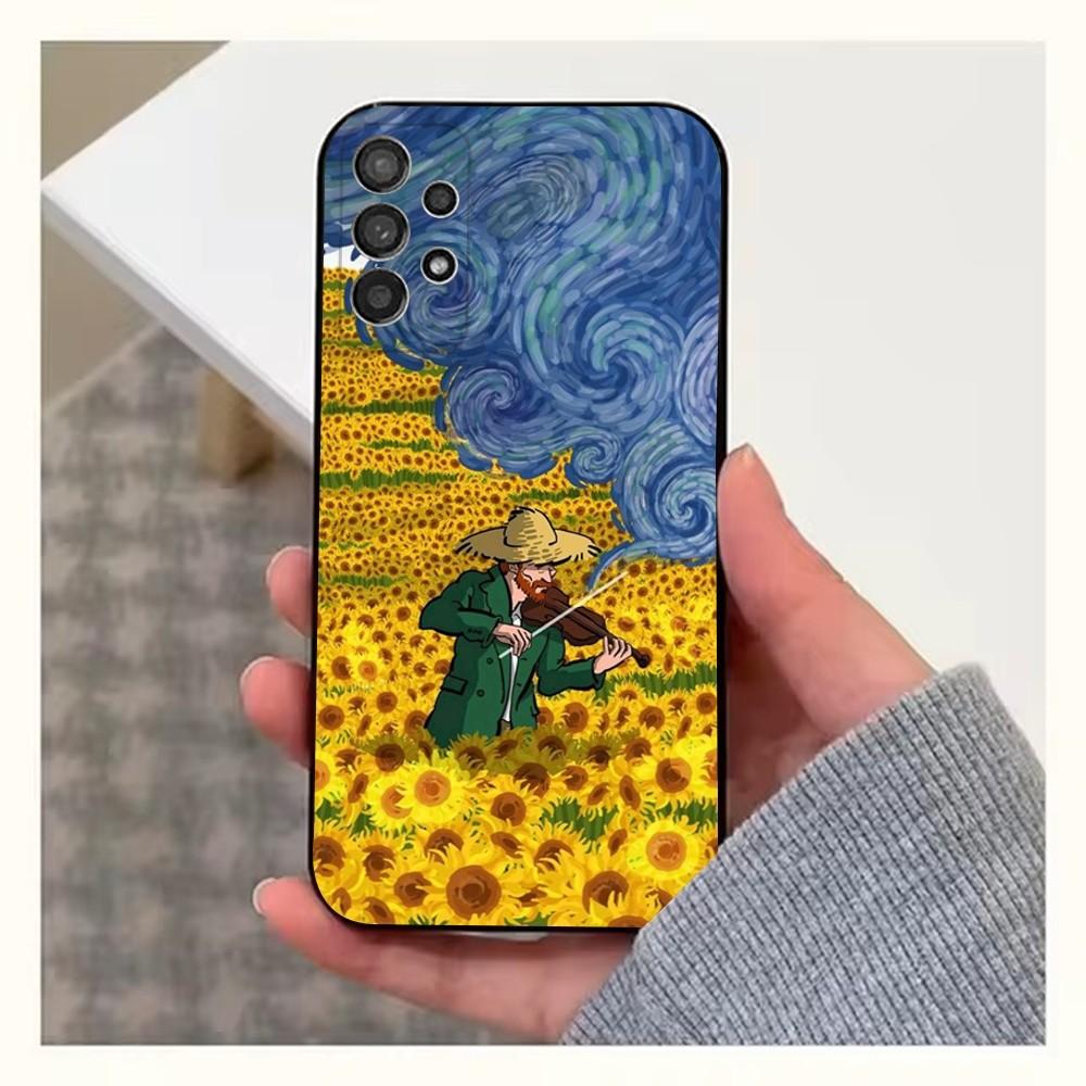 Van Gogh Art Sunflower Phone Case For Samsung S25,S24,S23,S22,S20,S21,S10,Ultra,Plus,Lite,FE,Soft Silicone Black Cover