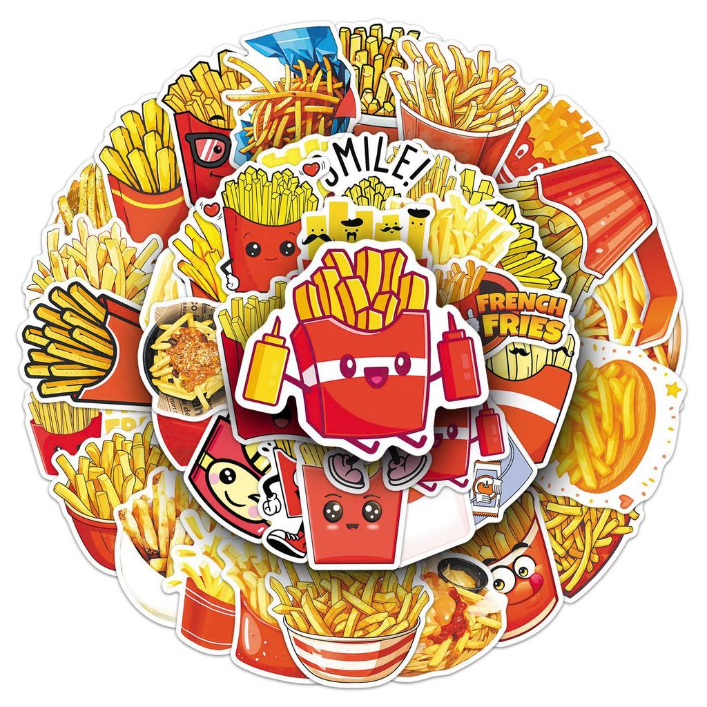 50pcs Waterproof French Fries Cartoon Stickers for Journal and Storage Box Decoration