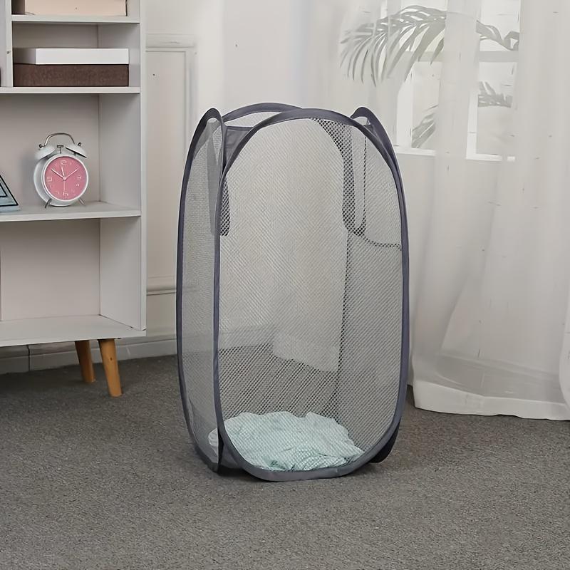 1pc Collapsible Mesh Laundry Hamper with Durable Handles & Side Pockets - Portable Expandable Clothes Basket for Dorm, Bathroom, Travel