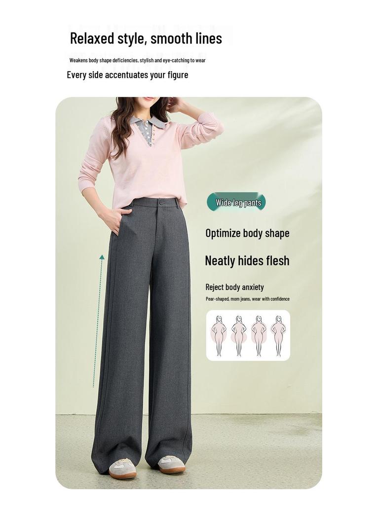 2026 Spring Collection Women's High-Waisted Slim Wide-Leg Pants - Sheep Wool Lyocell Blend, Draped Design, Versatile for Commute