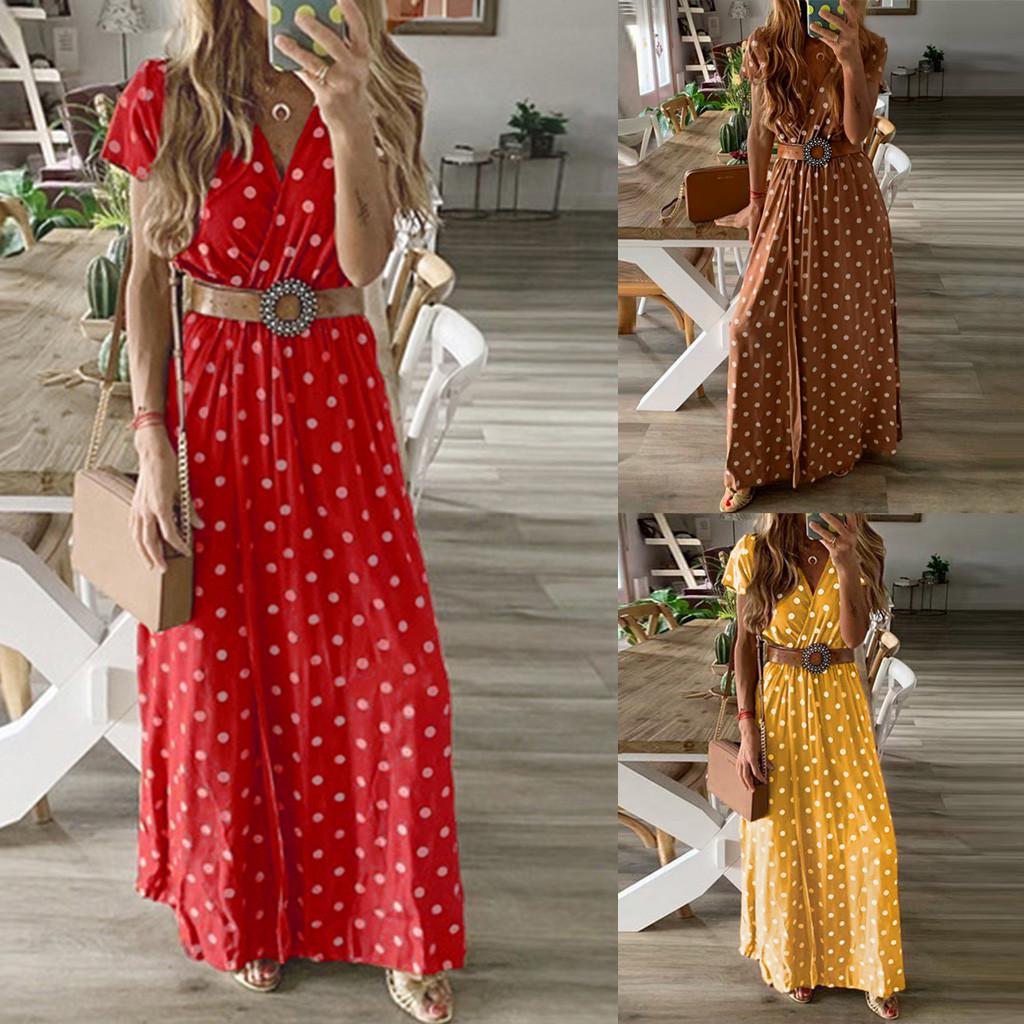 

Чешская женская полька dot Chiffon Wrap V Neck Short Sleeve Split Maxi Платье