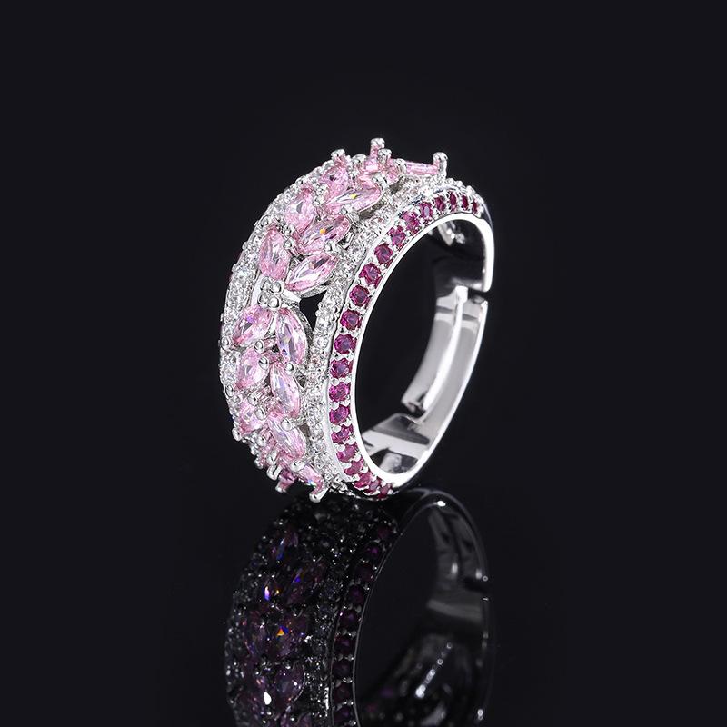 Jewelry Champagne Full Diamond Ring Simulation Red Corundum Sapphire Ring Pink Zircon Ring