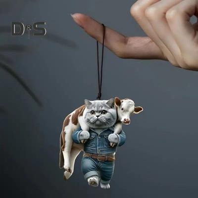 2D Cat Car Hanging Decoration Halloween Festival Auto Rearview Mirror Pumpkin Wizard Kitten Animal Acrylic Hanging Ornament Pendant