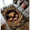 Bear Family Rug With Nature Cave Design, Cozy Woodland Animal Carpet, Rustic Lodge Living Room Decor