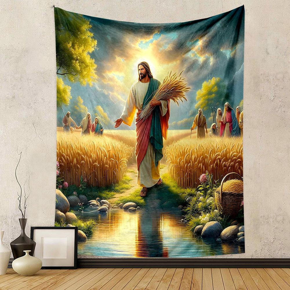 "Jesus in Wheat Field with Disciples" Patterned tapestry home decor, suitable for bedroom and living room, gift