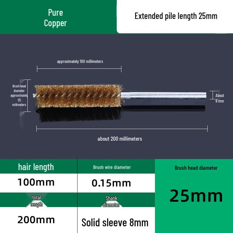 Industrial Rust Removal and Polishing Brush with Handle - Stainless Steel and Copper Wire for Inner Hole Sanding