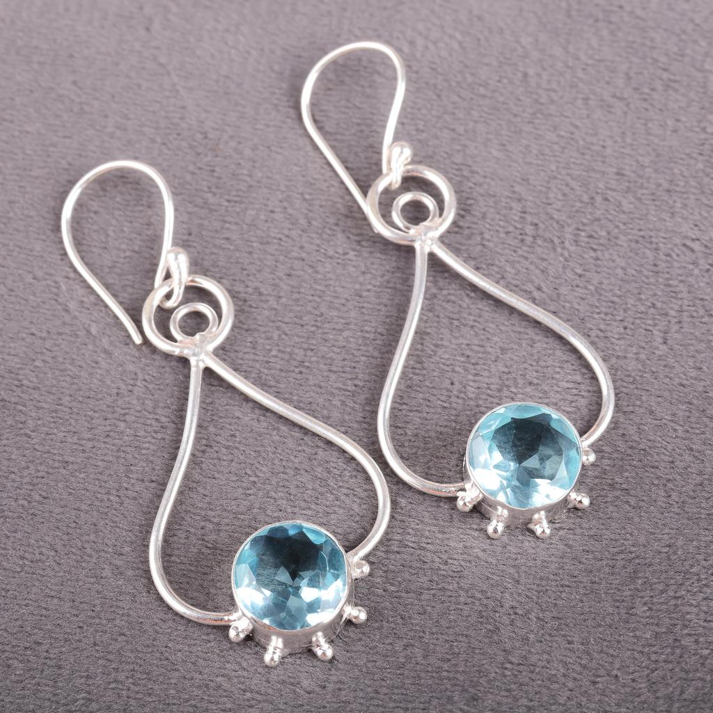Himmelblauer Topas Edelstein Ohrring, Handgefertigter Wunderschöner Schmuck, 925 Massiv Sterling Silber Schmuck, Böhmischer Ohrring für Hochzeitsgeschenk