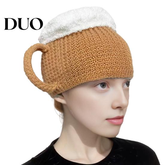 Cappello Costume Divertente per Uomini e Donne, Cappello a Forma di Boccale di Birra Divertente, Scaldamuscoli a Maglia Novità Versatili per Adulti con Manici, Guanti Invernali Caldi per Adulti,