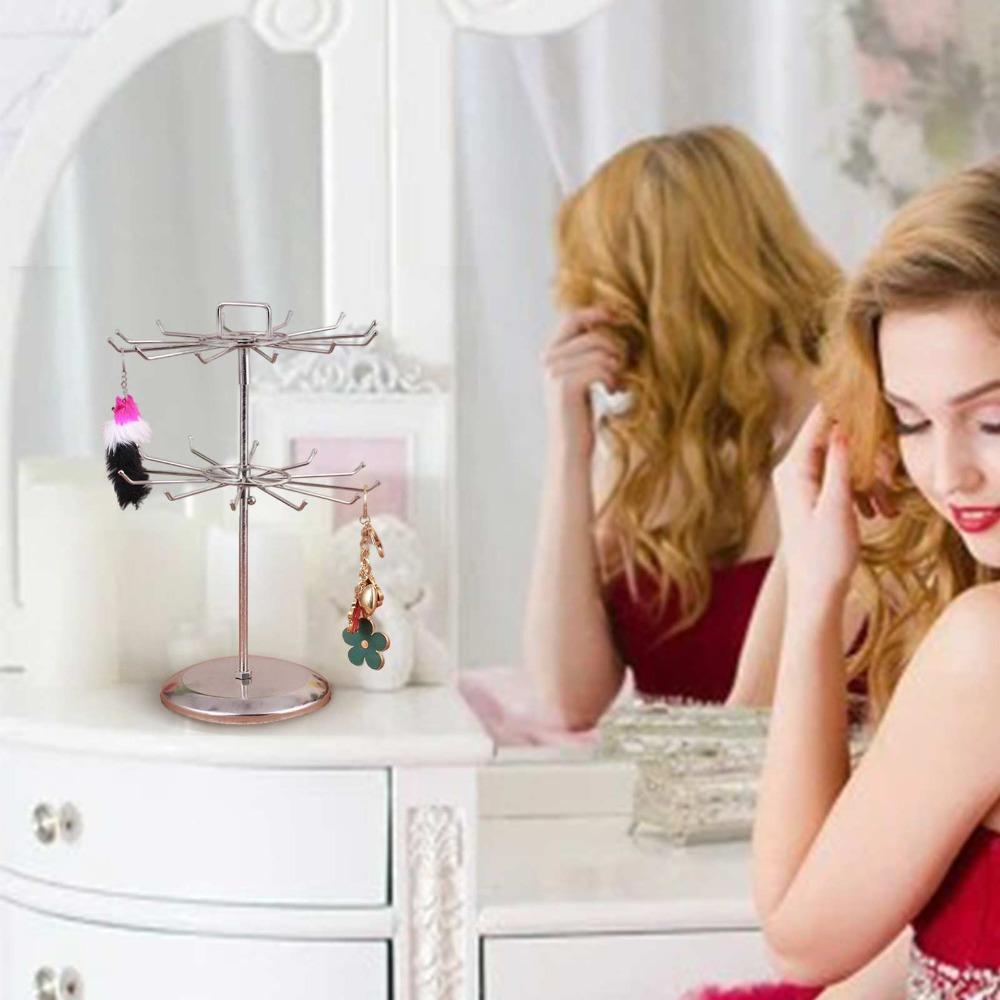 2-Tier Design Rotating Jewelry Holder Iron Material Two Tier Jewelry Rack  For Earrings
