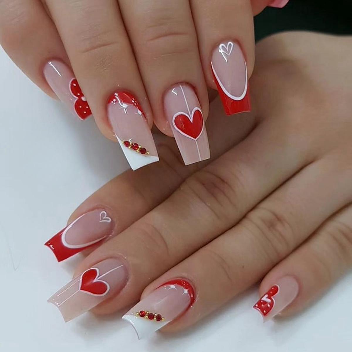 Nail Art Valentine S Day Red French Wearing Nail Love Long Water Pipe Nail Piece Nails