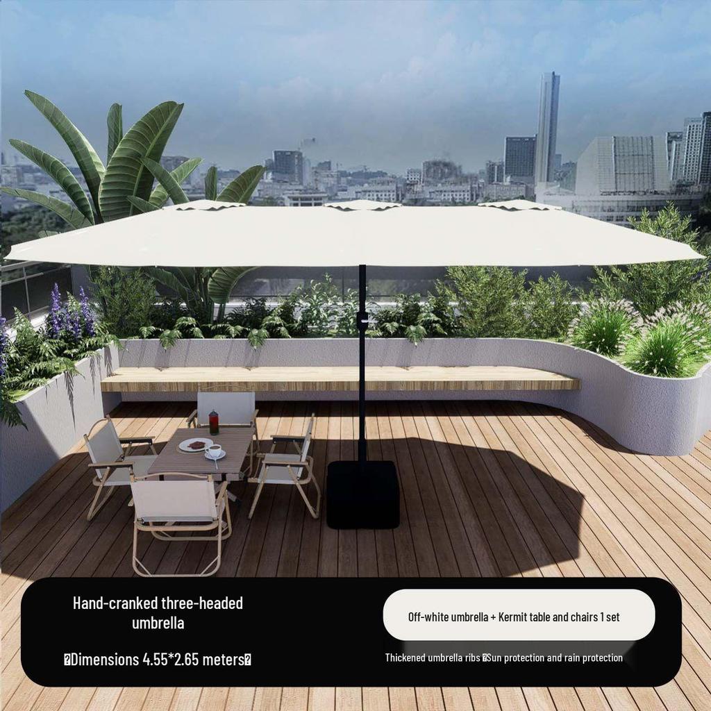 Large Outdoor Cafe & Terrace Sun Umbrella with Three-Head Center Pole