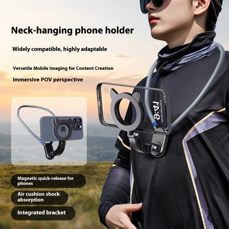 Ergonomic Neck Mounted Phone Stand Magnetic Attachment Design for Steady First Person Perspective Videos
