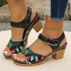 One-word sandals large size summer thick heel one-word belt fashion European and American high heel Velcro sandals women