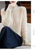 Women's Heavyweight Thickened Wool Sweater - Half-High Neck Cable Knit Autumn Winter Warm Loose Fit Knitwear, 100% Wool.