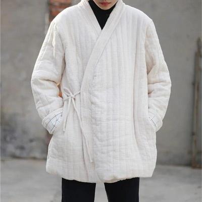 Women Chinese Style Belt Parkas V-Neck Long Sleeve Plus Cotton Coats Solid Color Clothes Winter Vintage Parkas
