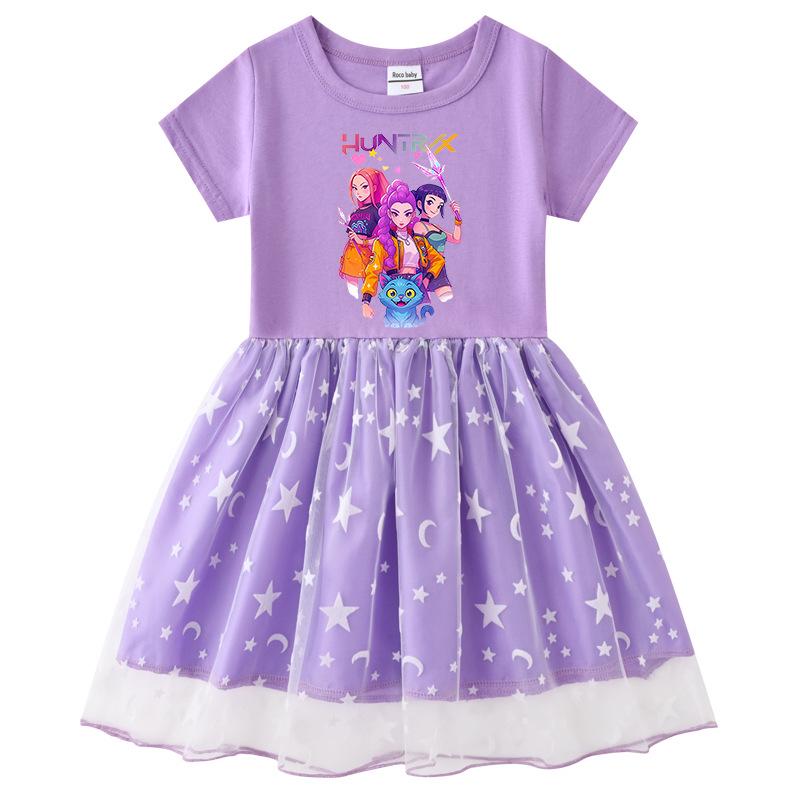 Kids' Kpop Demon Slayer Rainbow Sequins Princess Dress - Short Sleeve Summer & Long Sleeve Spring/Autumn