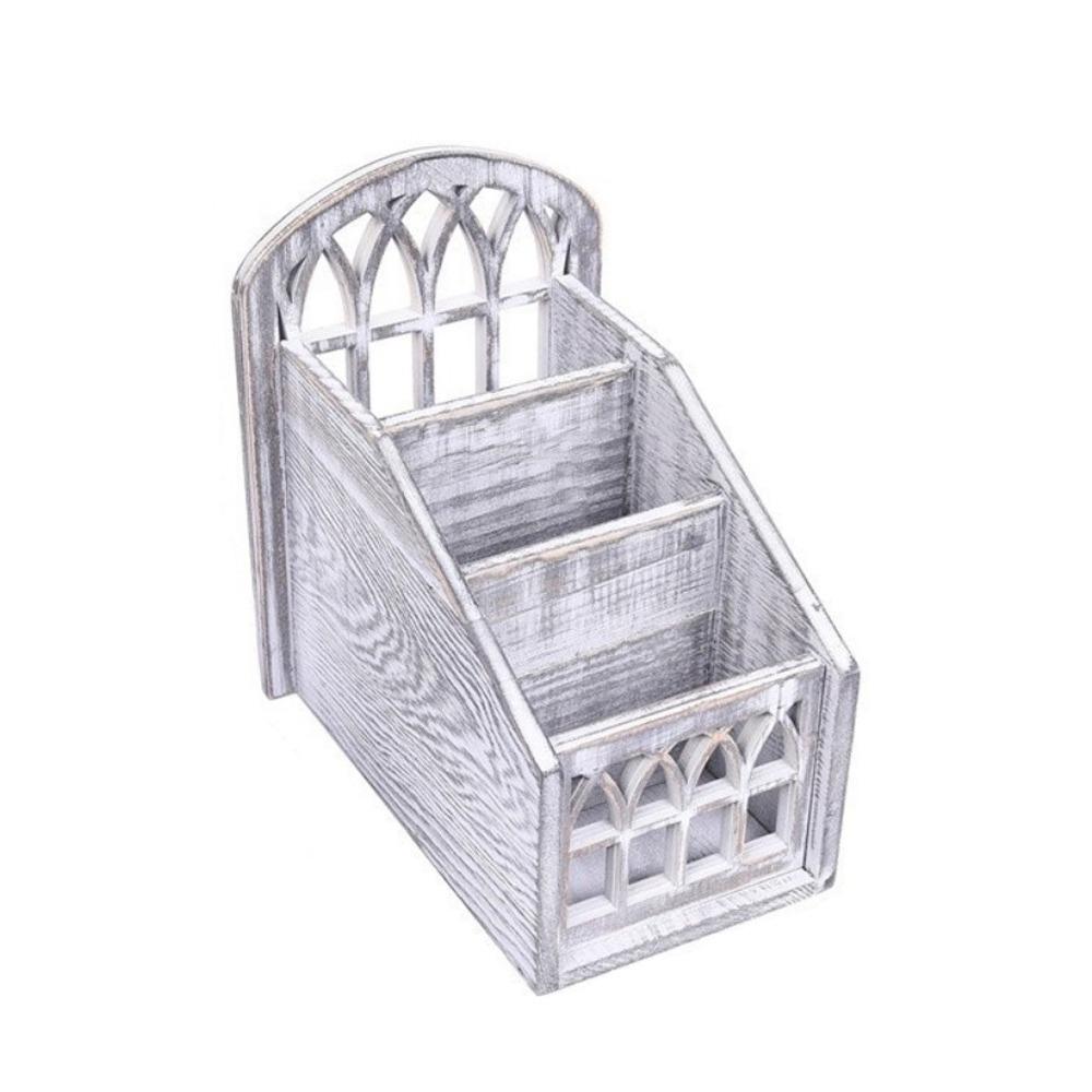 

Vintage Style Remote Control Holder 3 Grids Desktop Storage Box Remote Container Nightstand Style D