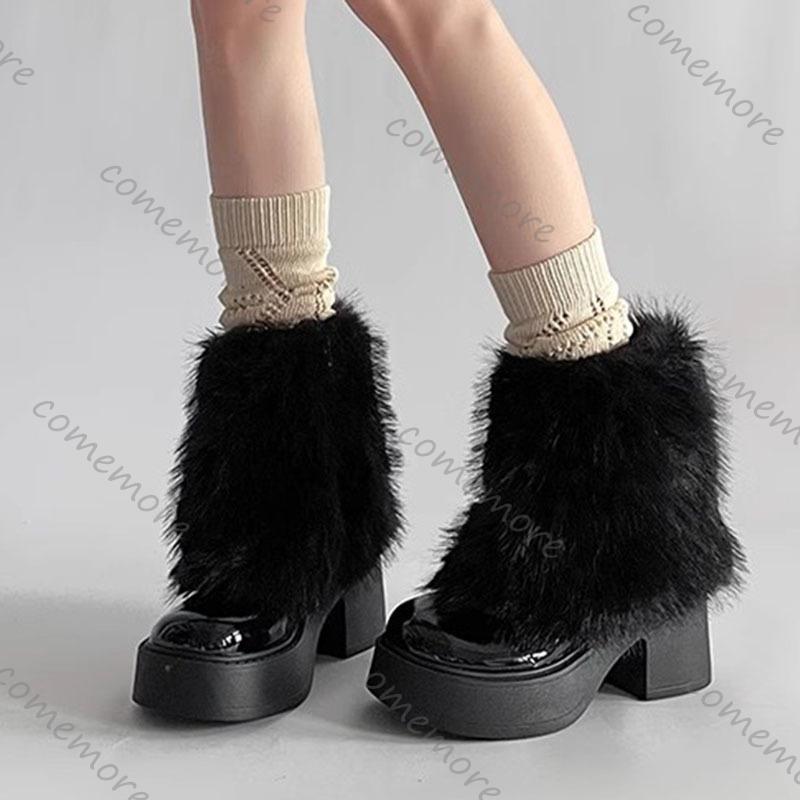 Fashion Comemore Fashion Warm Short Boots Thick Bottom Winter Velvet Fur Snow Boots for Women Chunky High Heels Female Platform Botines